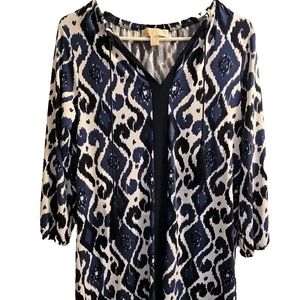 Michael Kors Long Sleeve Boho Tunic Dress Navy/White XS
